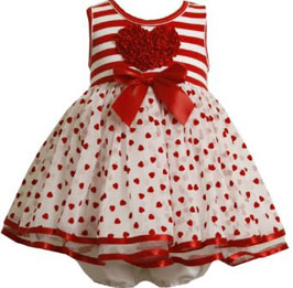 Bonnie Baby Flocked Hearts Organza Skirt With Stripe Knit Bodice